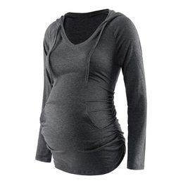 Sweatshirts Umstands-Sweatshirt für Damen, Still-Umstandsmode, lange Ärmel, Kapuze, einfarbig, Kapuzenpullover, langärmelige Kapuzenoberteile für schwangere Frauen