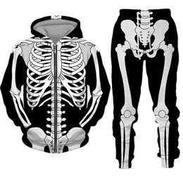 Sweat-shirts hommes survêtement vêtements de sport mode vêtements 3D drôle squelette imprimé sweats à capuche pantalons ensembles décontracté à capuche 231228