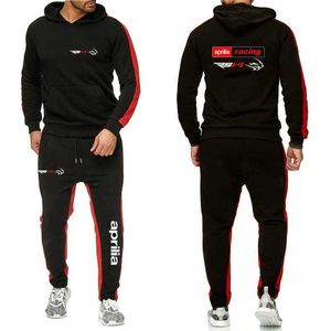 Sweatshirts Mens Hoodies Sweatshirts Aprilia Racing RSV4 2023 Mens NIEUW Gedrukte Hoodie Comfortabele top+Sportbroek Solid Color Tweedel Set 240425