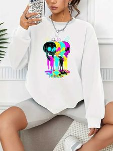 Sweatshirts pour hommes Sweatshirts Sweatshirts Colorful Skull Priving Pullover Casual Loose Fashion Sweet-shirt à manches longues Couleur Couleur Femme Top 240412