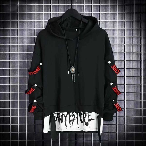 Sweatshirts pour hommes Sweatshirts Sweats Sweats Hoodie Hip Hop Punk Street Clothing Pullover Mens Sports Casual Sports Patch Work Black Hoodie Spring and Automne Top 240425