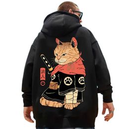 Sweatshirts Hoodies Sweatshirts Sweats Sweats Sweats Samurai Cat Imprimé pour hommes Sweat à sweat décontracté.