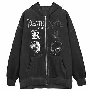 Sweatshirts heren hoodies sweatshirts zipper hoodie Death nota kawaii directe verkoop harajuku y2k jas ongedefinieerde kpop lange mouw kawaii kleren dames jack 240412