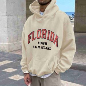 Sweatshirts Mens Jackets Florida Print American Retro Hoodies Men 90s Y2K Vintage Oversized Sweatshirt Autumn Hip Hop Streetwear Loose Pullover Top 240412