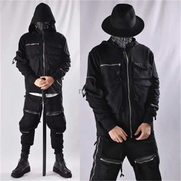 Sweatshirts Vestes pour hommes Guochao Dark Ninja Vêtements à sweat à sweat fonctionnel multi-poche pour hommes à glissière lâche veste tactique 240412
