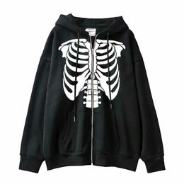 Sweatshirts pour hommes Vestes Femmes Y2K Hip Hop Streetwear Vintage Zip Up Clothes Gothic Surdimensia Sweat à swelet squelette Harajuku Sweethirt 240412