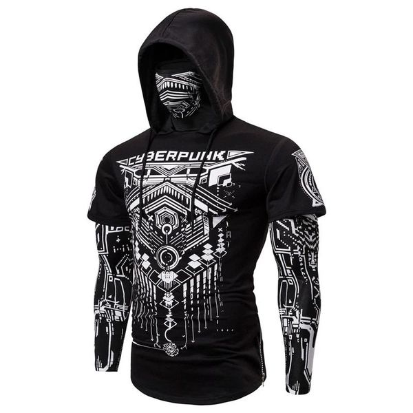 Sudaderas para hombre con máscara de calavera, sudaderas con capucha, sudadera falsa de dos piezas para hombre, punk, jogging, jersey para hombre, ropa de calle elástica con capucha, traje de Ninja japonés