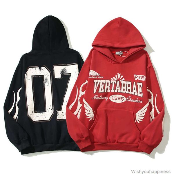 Sudaderas para hombre para mujer sudaderas con capucha de diseño Moda Streetwear High Street Wertabrae Red Rider Flame Wings desgastado suéter con capucha informal