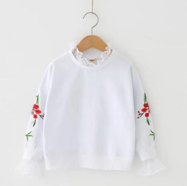 Sweat-shirts Nouveaux vêtements pour enfants printemps filles à manches longues sweat-shirts blancs pour enfants enfants décontracté coton fleurs imprimé sweats à capuche hauts