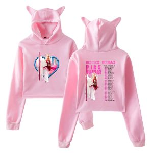 Sweatshirts Nicki Minaj Trui Roze Vrijdag 2 World Tour Merch Vrouwelijke Kat Oren Hoodie Lange Mouw Crop Top Dameskleding