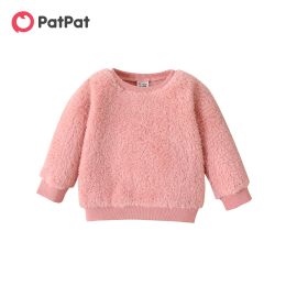 Sweatshirts patpat babymeisje katoen longsleeve solide donzige fleece pullover