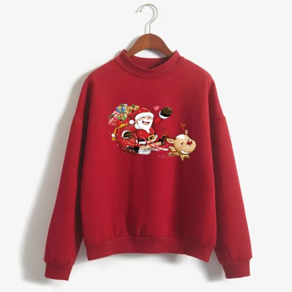Sweatshirts Santa Claus Imprimé Femmes Christmas Sweat-shirt Sweet Corean Oneck Treot Treat Overnnd Automne Hiver Clocy Color Lady Vêtements