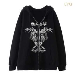 Sweatshirts Skeleton Gothic Ins Y2K Rits Dames Hoodies Sweatshirt Losse Oversized Harajuk High Street Streetwear Jas