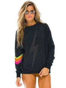 Sweatshirts sweatshirt veer dunne sweatshirt vrouwen/meisje oneck regenboog streep bliksemprint lange mouw t -shirt mode lange mouw hoodies