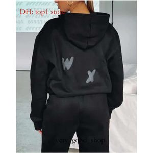 Sweatshirts wf-women Women's Hoodies Letter Imprimer 2 pièces Ternites Fox Cowl Necl Long Black White Sweatshirt et Pant