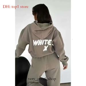 Sweatshirts wf-women Women's Hoodies Letter Imprimer 2 pièces Optifites Fox Cowl Necl Long Black White Sweatshirt et Pantal