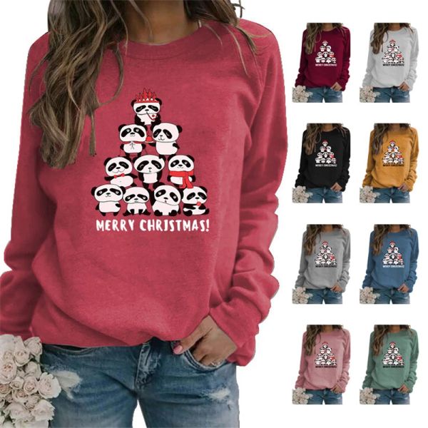 Sweatshirts hiver lâche rond couloir en capuche charit de femme décontractée joyeux Noël panda panda mignon cartoon ours imprimé