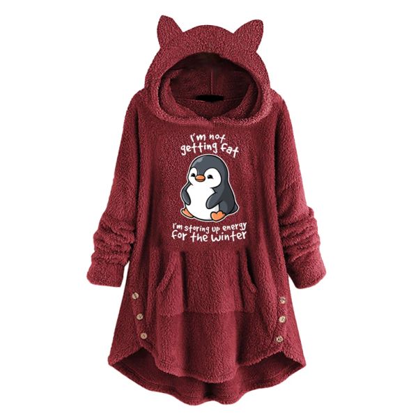 Sweatshirts Femmes Styles japonais Fleece Sweatshirt Kawaii Cat Cat Sweat à l'oreille Penguin Graphic Pullover à manches longues Top Top Top Wintic
