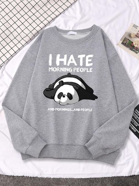 Sudaderas Sudaderas con capucha para mujer Panda perezoso Odio a la gente de la mañana Ropa de mujer OCuello Dibujos animados de moda Lindo Divertido Manga larga Otoño Mujer Sudor