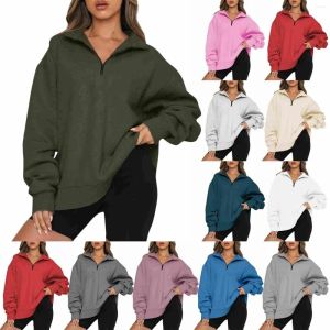 Sweatshirts dames oversized halfzip pullover sweatshirt, kwartzip -hoodie met lange mouwen, casual herfst blouse voor tienermeisjes