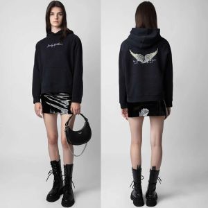 Sweatshirts dames winter digitale gedrukte fleece hoodie: zadig frontletter back vleugels