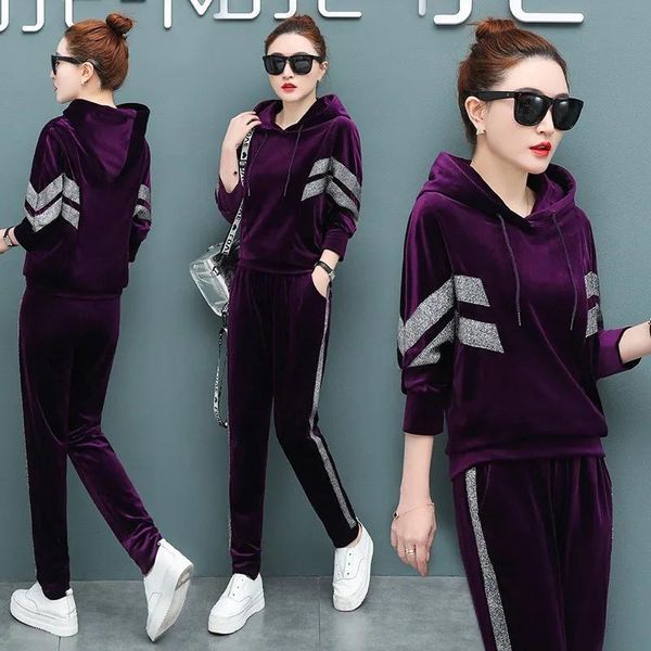 Sweatshirts Women Sporting Suit en velours Velor Sweat-shirt à capuche à capuche + Pant Jogger Training Tentinit Workout Set Sportswear Sports Suisun