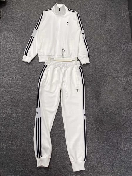 Sweatsuits pour femmes Survêtement Set Mode Blanc Sweat Costume Rayé Tissé Ruban Décoration Casual Automne Deux Pièces Ensemble Femmes Designer Vêtements