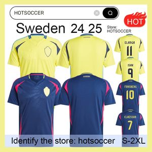 Zweden Eurocup-voetbalshirt 2024 IBRAHIMOVIC 2025 Zweeds nationaal team 24 25 voetbalshirtset thuis geel uit marineblauw herenuniform LARSSON hotsoccer