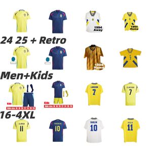 Zweden 2024 Euro Cup voetbaljersey Ibrahimovic 2025 Zweeds nationaal team 24 25 Larsson voetbalshirt Jansson Berg Home Geel weg marineblauw Kids Kit Dahlin Uniform