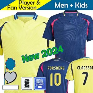 Zweden 2024 Euro Cup voetbaltrui Ibrahimovic 2025 Zweeds nationaal team 24 25 voetbalshirt Kids Kit Set Home Away Navy Blue Men's Uniform Larsson Forsberg