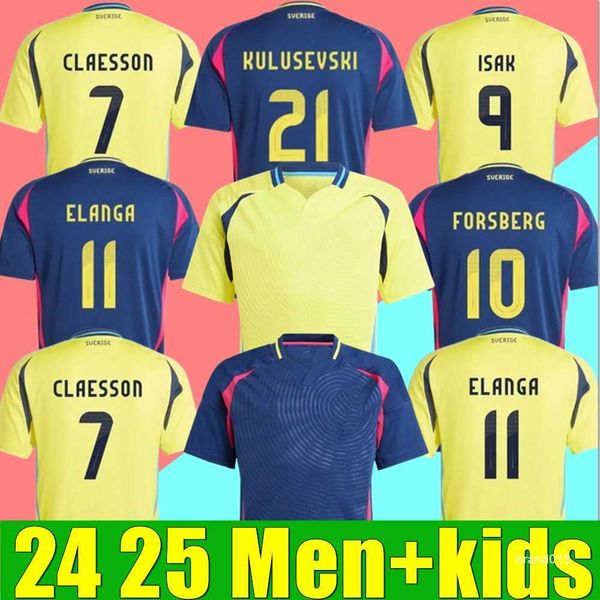 Suecia 2024 Eurocopa Jersey de fútbol Ibrahimovic 2025 Equipo nacional sueco 24 25 Camiseta de fútbol Kit para niños Conjunto Hogar Amarillo Visitante Azul marino Uniforme para hombre LARSSON FORSBERG