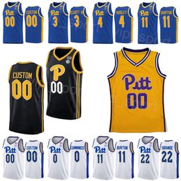 Basketbal college Nelly Cummings Jersey Pittsburgh Panthers 0 Nelly Cummings 3 Greg Elliott 4 John Hugley IV 2 Blake Hinson Zwart Blue Geel Wit genaaid op NCAA