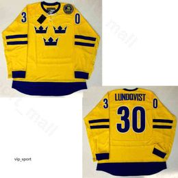 Suède Henrik Lundqvist Jersey 30 Team College Vintage 2016 World Cup Sport Team Color Yellow