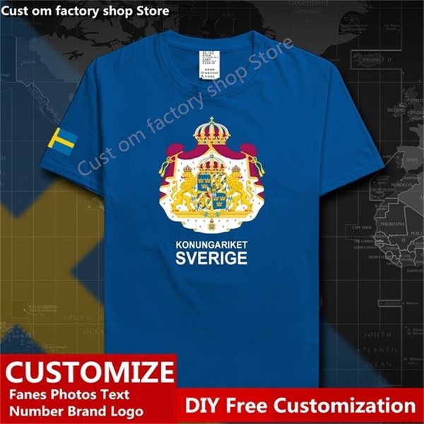 Suède Sverige Pays Drapeau T-shirt Gratuit Personnalisé Jersey DIY Nom Numéro 100 Coton T-shirts Hommes Femmes Lâche Casual T-shirt 220620