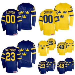 Hockey suédais 26 Rasmus Dahlin Jerseys 2024 IIHF Championnat du monde 28 Marcus Pettersson 29 Pontus Holmberg 33 Samuel Ersson 9 Adrian Kempe 14 Joel Eriksson Ek