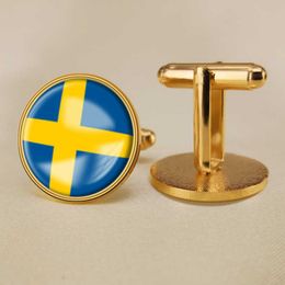 Boutons de manchette drapeau suédois, boutons de manchette drapeau National du monde entier, décoration de costume pour cadeaux de fête, artisanat
