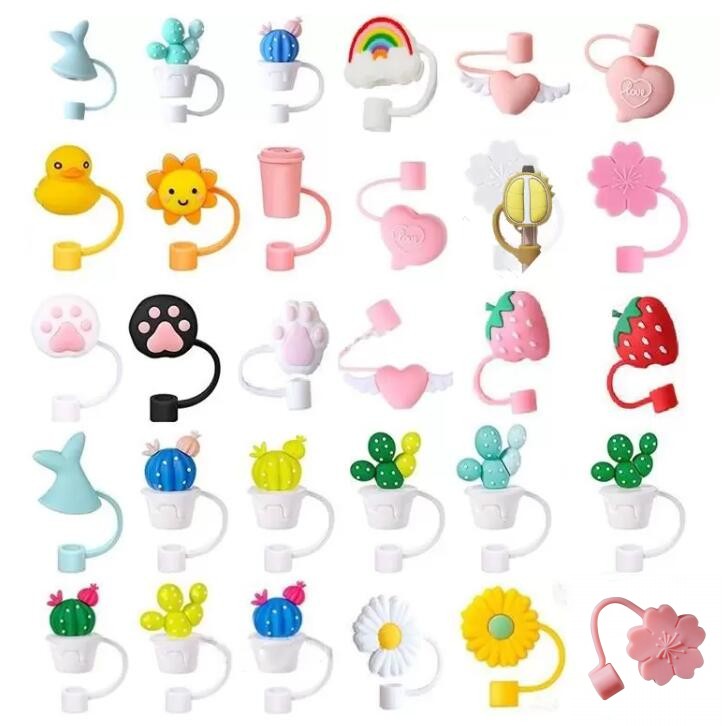 Creative Silicone Straw Tips Cover Reusable Drinking Dust Cap Splash Proof Plugs Lids Anti-dust Tip Sunflower Cherry Blossom Rainbow Cat Paw For 6-8mm Straws C0616G03