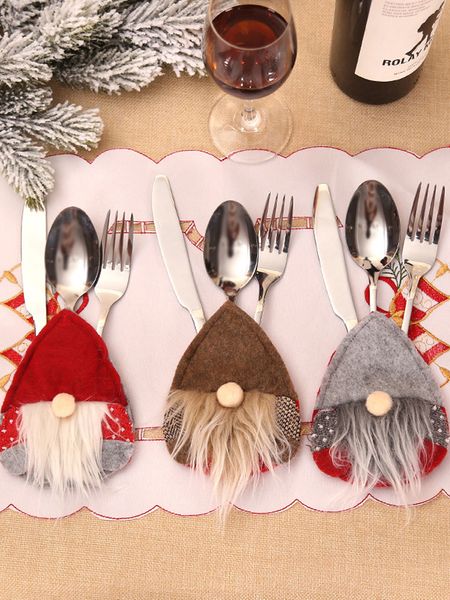 Suédois Santa Gnome Vaisselle Sac Fourchette Couteau Porte-Couverts Sac Argenterie Fête De Noël Table Dîner Décor JK2011XB