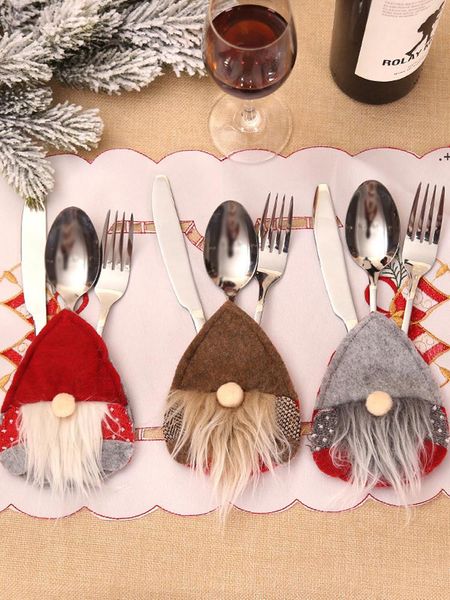 Suédois Santa Gnome Vaisselle Sac Fourchette Couteau Porte-Couverts Argenterie Sac Fête De Noël Table Dîner Décor JJE10386