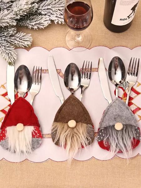 Suédois Santa Gnome Vaisselle Sac Fourchette Couteau Porte-Couverts Sac Argenterie Fête De Noël Table Dîner Décor Maison RRE15201