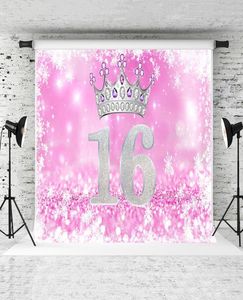 Sweet 16 Roze Achtergrond Fantasie Bokeh Verjaardag Zilveren Kroon Pography Achtergrond Witte Sneeuwvlokken Decor Aangepast Themafeest Sh2652594