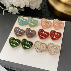 Sweet 18K Gold Plated Luxury Brand Designers Double Letters Earring Famous Women Love Gift Heart Luxury Earring Wedding Party Logo Stamp jewelry accessories