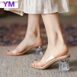 Doux Abricot Mode Femme Sandales D'été Plage Sandales Transparent PVC Clair Carré Toe Diapositives Taille Zapatillas Mujer Casa L230518