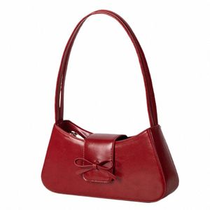 Zoete boog handtas voor vrouwen y2k tas voor meisjes phe portemones pu lederen trendy onderarm shopper nieuwjaar kerst rode koppelingszak k8i6#