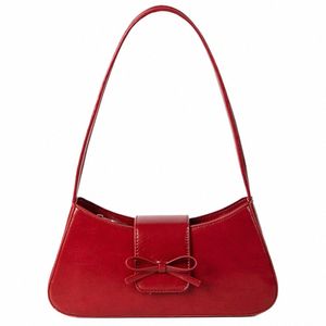 Sac à bandoulière Sweet Bow Pu Leather Fi Handsbag avec fermeture de fermeture à fermeture éclair à balise rétro à la mode rétro pour les femmes et les filles 67QT #