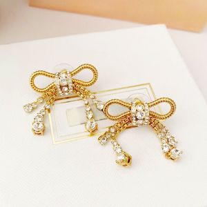 Zoete strik designer oorbellen 18k goud luxe merk shing Crystal bling diamanten boog Oorbellen voor vrouwen Oorbel oorringen feest sieraden cadeau