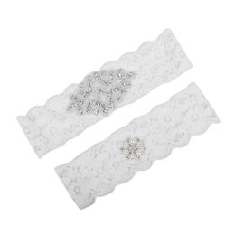 Jarretières de jambe de mariée douce jarretière de bal dentelle blanche porte-jarretelles de mariage de mariée 2 pièces ensemble dentelle strass cristaux perles en stock5621238