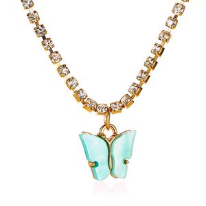 Collier papillon doux couleur acrylique, beauté coréenne, chaîne Tennies sauvage, personnalité, collier en diamant pour femmes