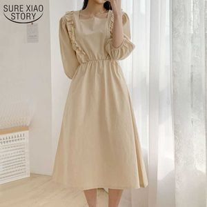 Sweet Chic Summer Femmes Robe Solide Coton Bubble Manches Sqaure Cou Robe Française Femmes Mode Robe De Soirée Robes 13959 210528