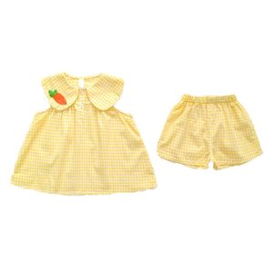 Zoete kleding sets zomer babykleding schattig fruit katoenen plaid pak kinderen S girl daks Kids Girls 220620